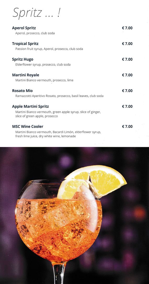 MSC Divina current bar menus MSC Cruises Cruise Critic Community